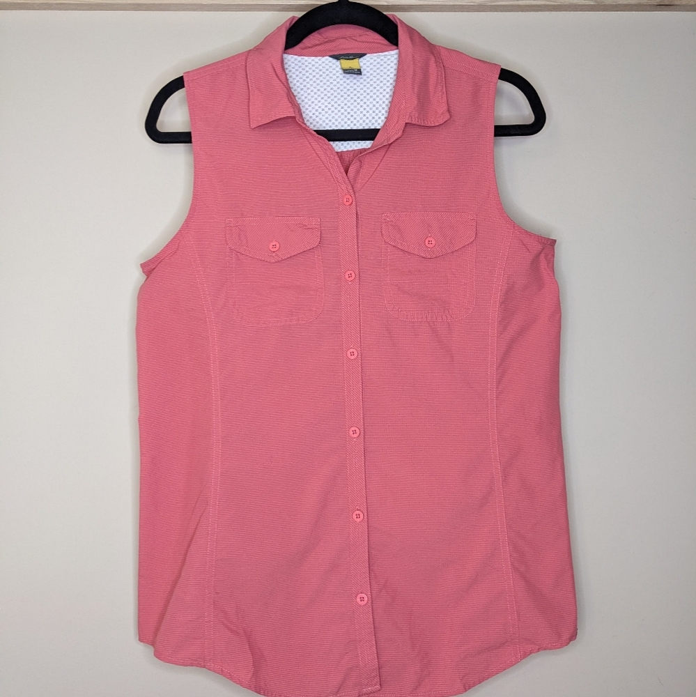 Eddie Bauer sleeveless golf tennis fishing button down shirt tank
